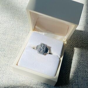 Vintage Brownie Girl Scout Sterling Silver Adjustable Ring